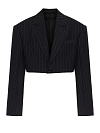 Жакет укороченный из черной костюмной ткани в полоску, широкие плечи