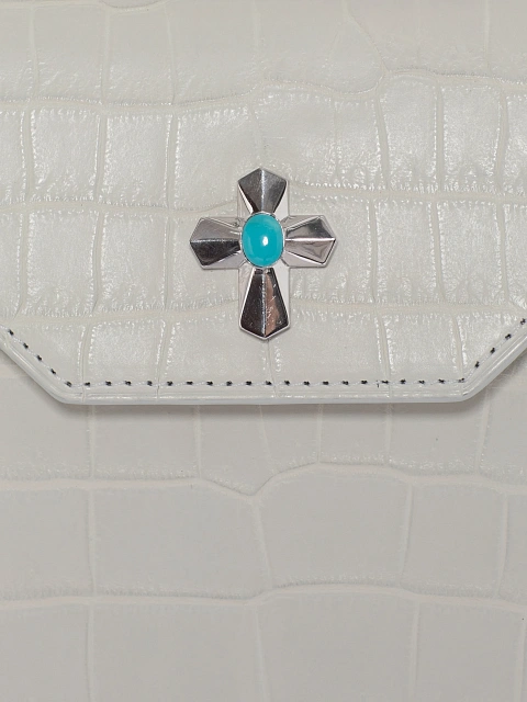 Белая сумка из крокодиловой кожи с бирюзой, 5