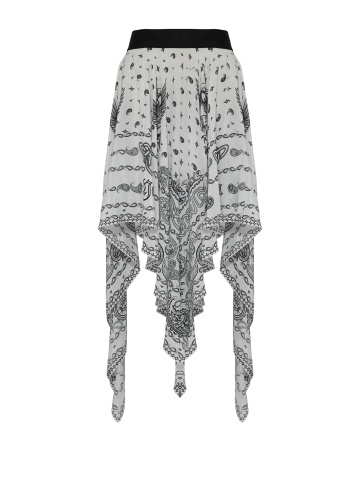 Белая асимметричная юбка-миди из шелка с принтом, 1