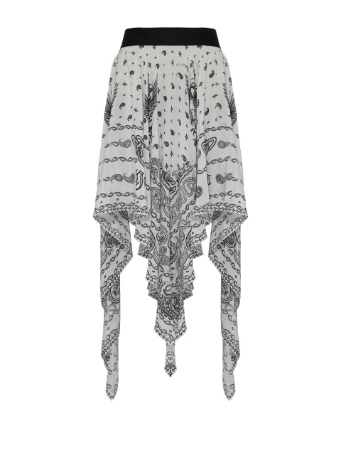 Белая асимметричная юбка-миди из шелка с принтом, 1