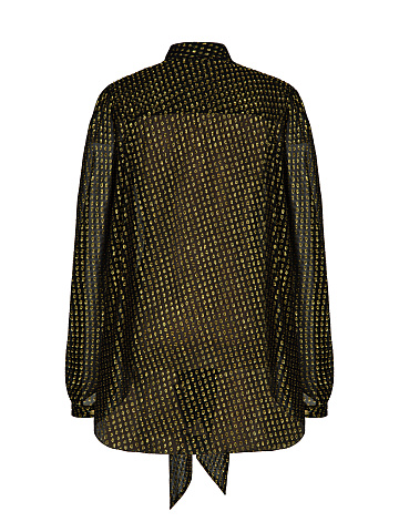 Блузка из черного шифона в золотистый горошек, 2