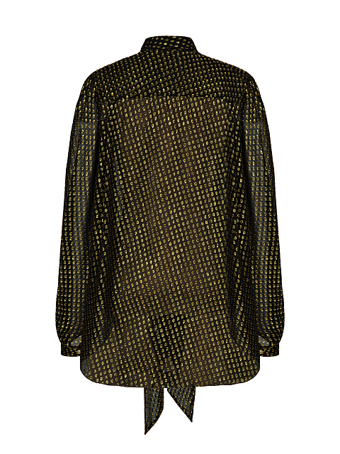 Блузка из черного шифона в золотистый горошек, 2
