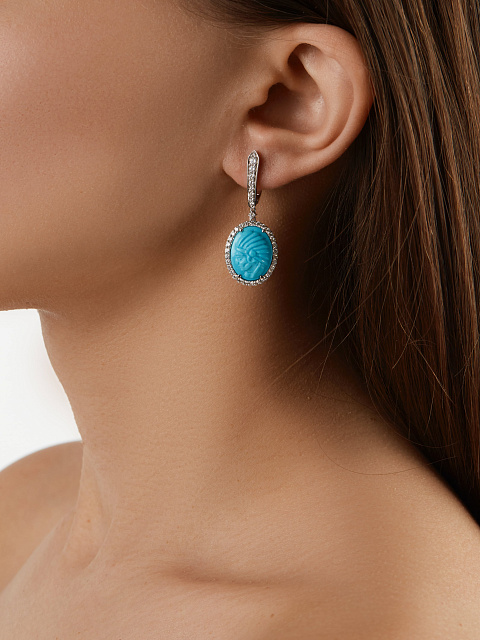 Серьги из белого золота с камеей на бирюзе и бриллиантами, 2