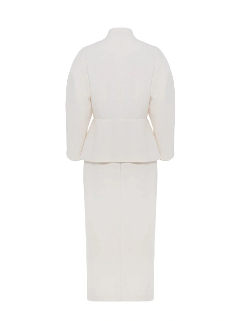 Белый костюм из хлопка с юбкой-миди, 2