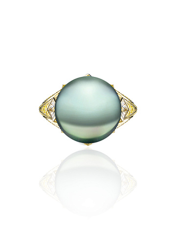 Кольцо из желтого золота с жемчугом и бриллиантами, 2