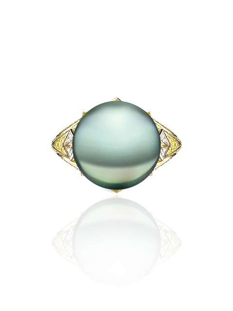 Кольцо из желтого золота с жемчугом и бриллиантами, 2