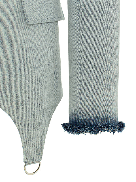 Голубой жакет из денима с фигурным низом, 5