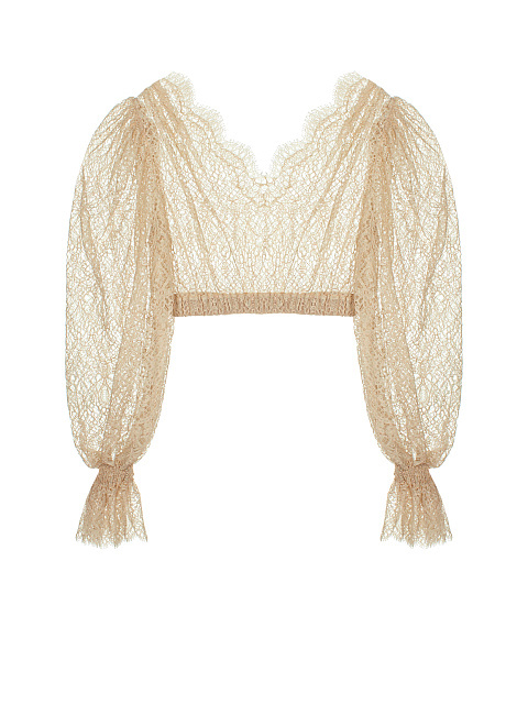 Бежевая укороченная блузка из кружева, 1