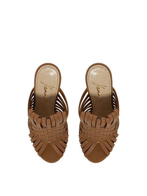 Коричневые плетеные кожаные мюли на каблуке, 4 Коричневые плетеные кожаные мюли на каблуке, 4