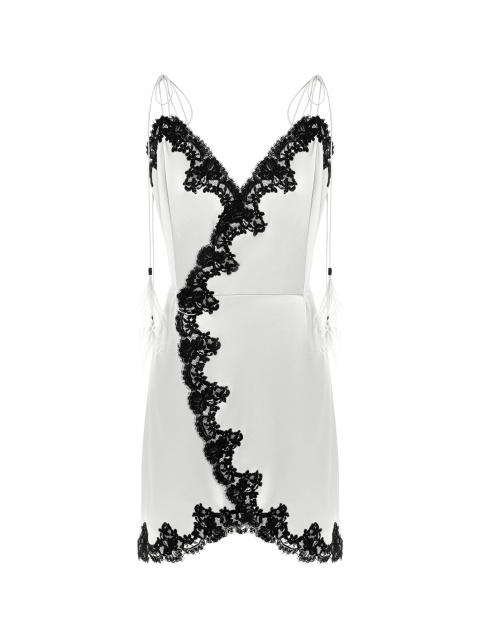 Белое платье-мини из шелка с кружевом и завязками, 1