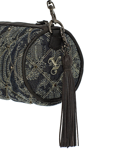 Серая сумка-тубус из денима с золотым узором и вышивкой, 3 Серая сумка-тубус из денима с золотым узором и вышивкой, 3