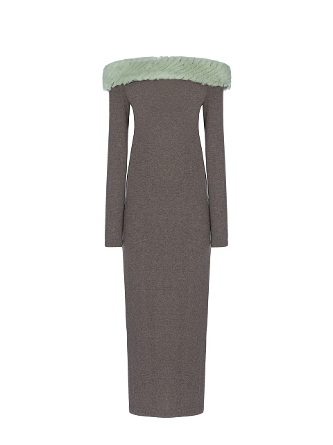 Коричневое платье из кашемира с отделкой из меха норки, 1