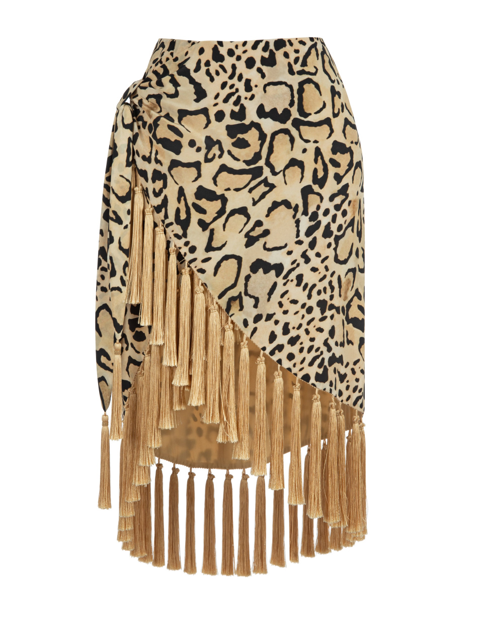 Леопардовая шелковая юбка-миди с бахромой, 1
