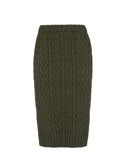Вязаная юбка-миди цвета хаки, 1
