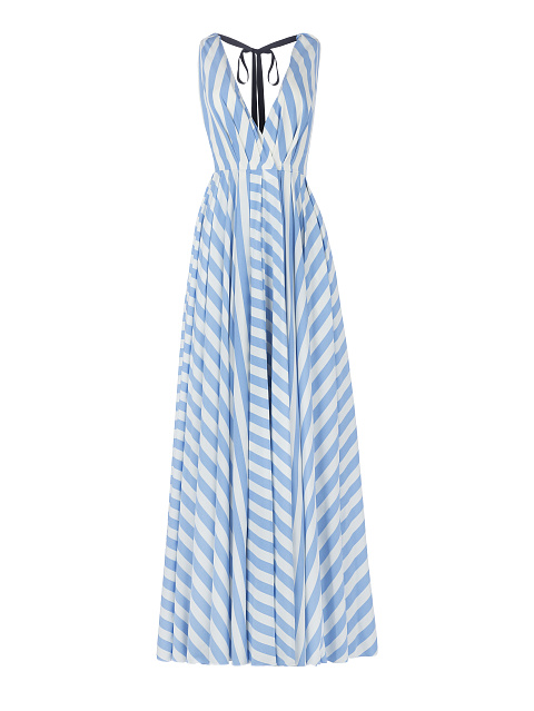 Голубое хлопковое платье в полоску с открытой спиной, 1