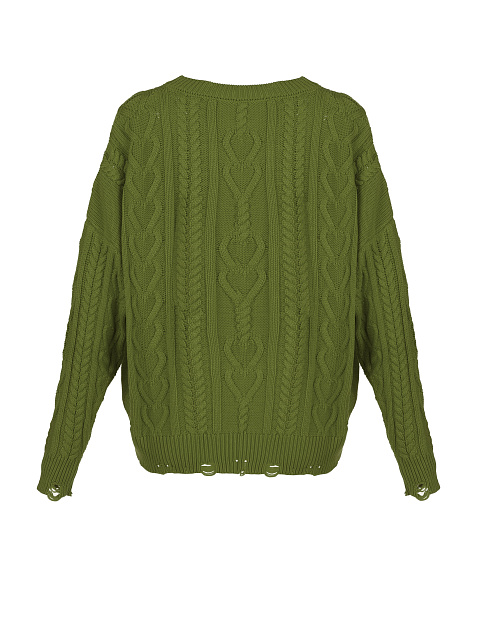 Зеленый хлопковый свитер с косами, 2