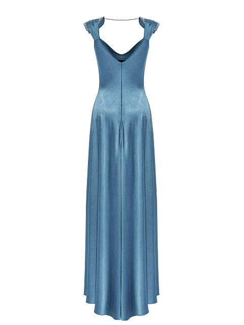 Синее платье-макси из шелка со стразами, 2