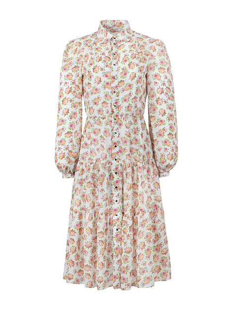 Белое платье из вискозы и шелка с розами, 1