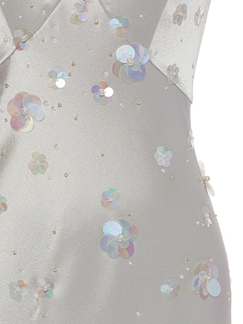 Серое платье-макси из шелка с пайетками, 4