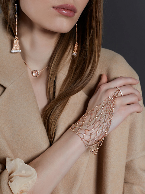 Слейв-браслет из розового золота с бесцветными топазами, 2