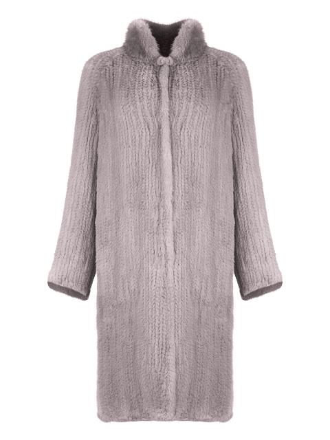 Серо-фиолетовая вязаная шуба из норкового меха, 1