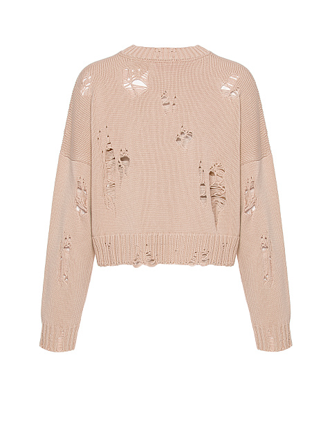Пудрово-розовый укороченный свитер из хлопка с дырками, 2 Пудрово-розовый укороченный свитер из хлопка с дырками, 2