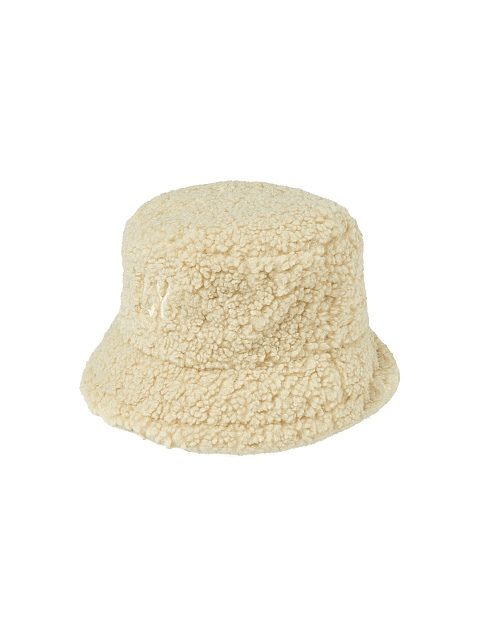 Светло-бежевая панама из эко-меха с вышивкой LY, 1