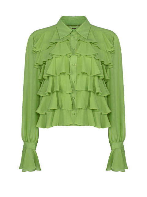 Зеленая блузка из шелка с рюшами, 1