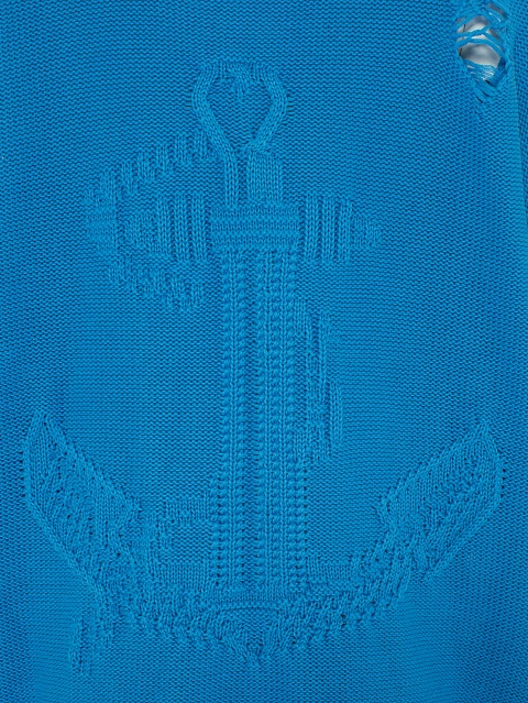 Синий унисекс хлопковый свитер с якорем, 3