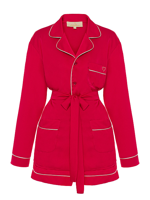 Ярко-розовая шелковая пижама с белым кантом, 1 Ярко-розовая шелковая пижама с белым кантом, 1