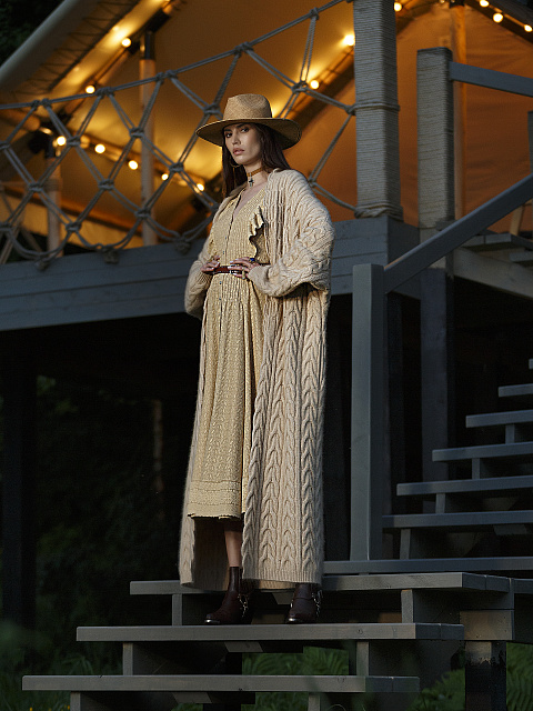 Бежевое вязаное кашемировое пальто, 3