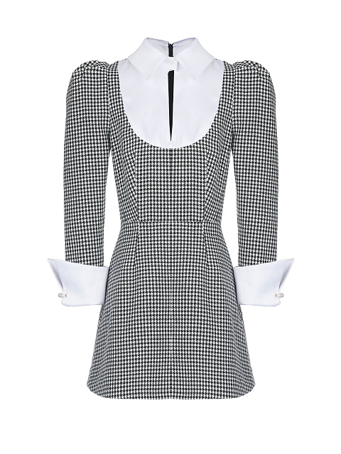 Черно-белое платье-мини с белыми манжетами, 1