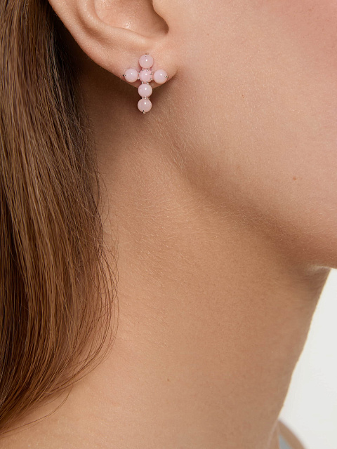 Пусеты из белого золота в виде крестов с розовым опалом, 5 Пусеты из белого золота в виде крестов с розовым опалом, 5