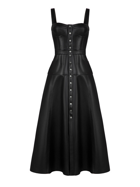 Черное кожаное платье-миди, 1