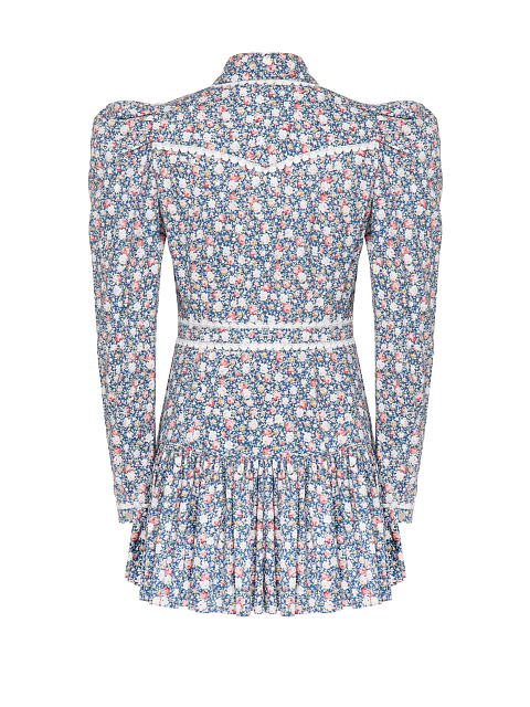 Синее платье-мини из хлопка с розовым цветочным принтом, 2