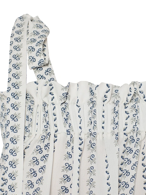 Белый топ с синим принтом и бретелями на завязках, 3