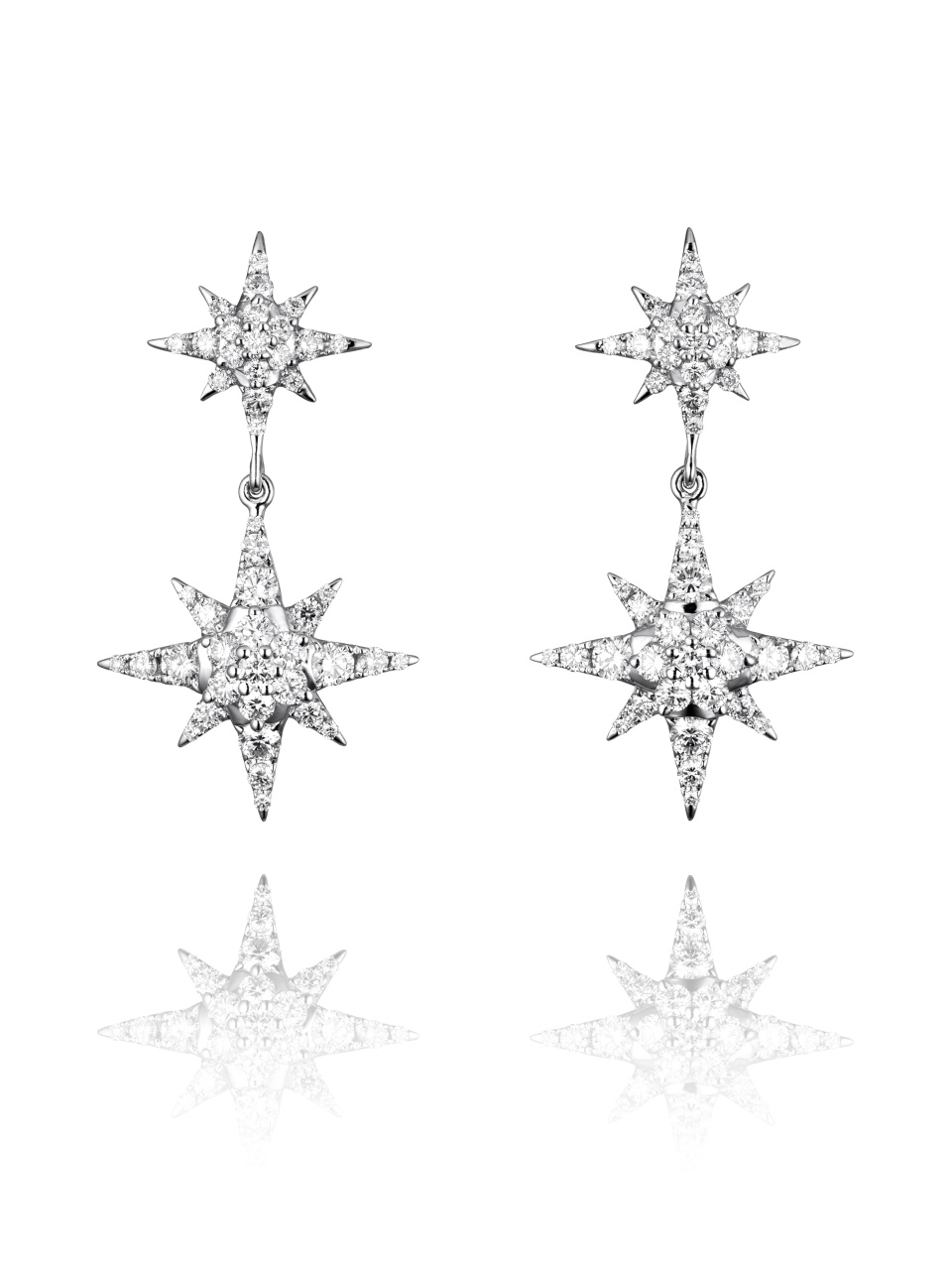 Серьги-звезды из белого золота с бриллиантами круглой огранки, 1