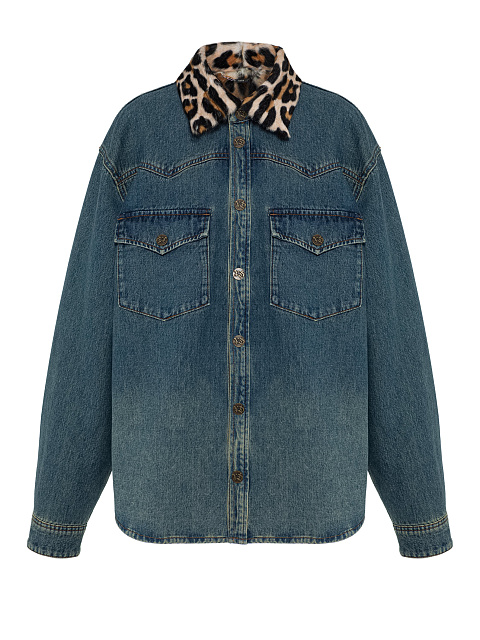 Синяя джинсовая рубашка с мехом козлика, 1