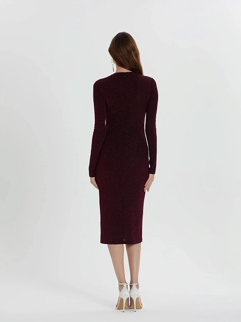 Бордовое трикотажное платье-миди с люрексом, 5