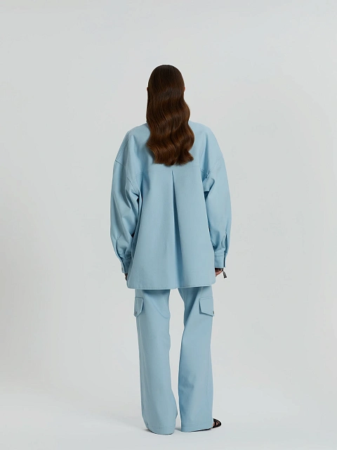 Голубой хлопковый костюм с принтом на спине, 8