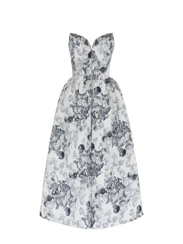 Белое платье-миди из хлопка с черным цветочным принтом, 2