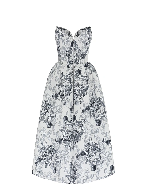 Белое платье-миди из хлопка с черным цветочным принтом, 2