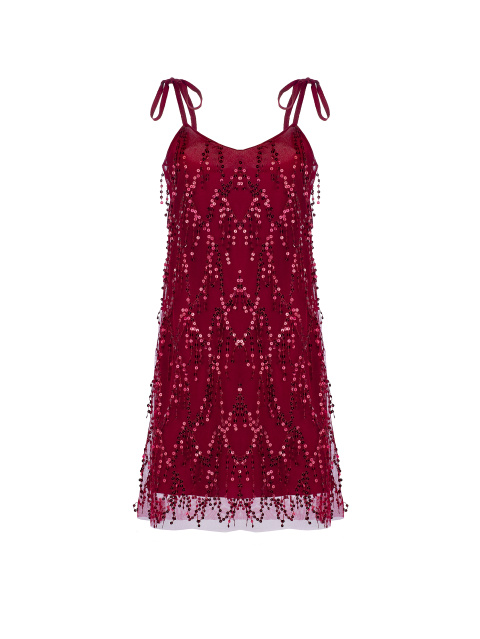 Бордовое платье-мини с пайетками, 1
