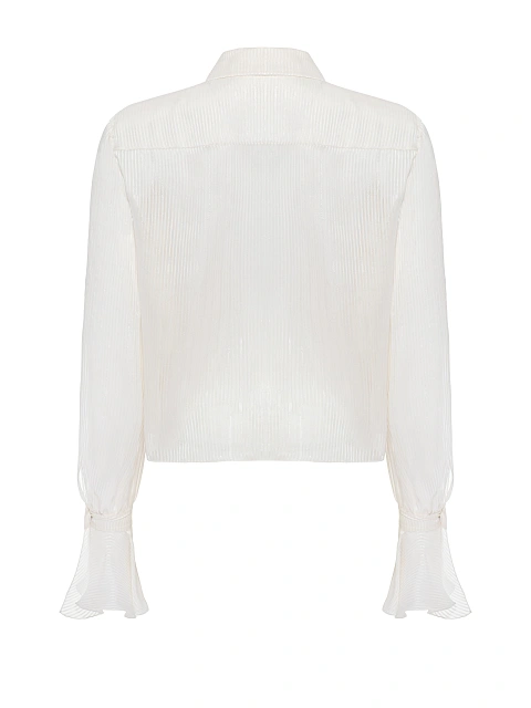 Белая блузка из шифона в полоску с рюшами, 2