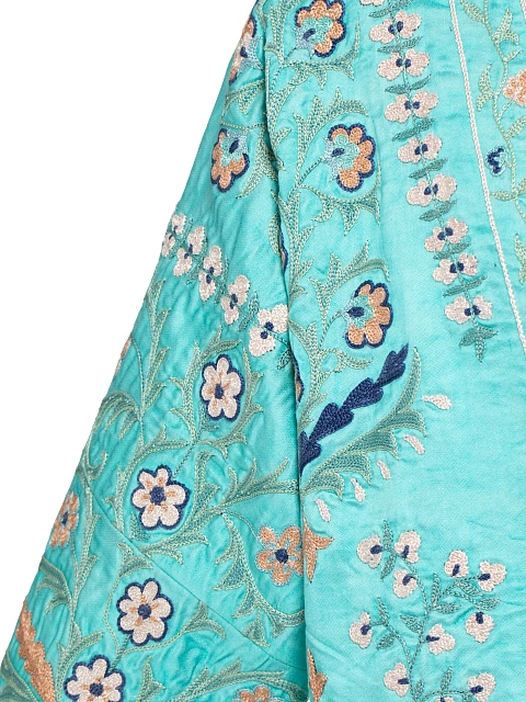 Бирюзовая накидка из шелка с вышивкой, 3 Бирюзовая накидка из шелка с вышивкой, 3