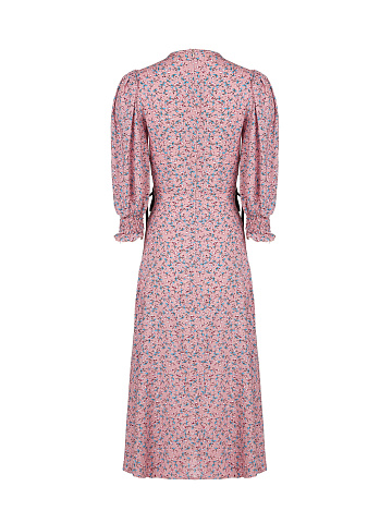 Розовое платье-миди с цветочным принтом и шнуровкой на талии, 2