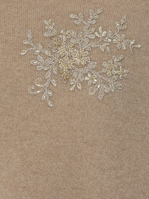 Бежевый укороченный пуловер из кашемира с вышивкой, 3 Бежевый укороченный пуловер из кашемира с вышивкой, 3