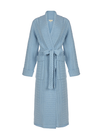 Голубое вязаное пальто из шерсти мериноса и кашемира, 1