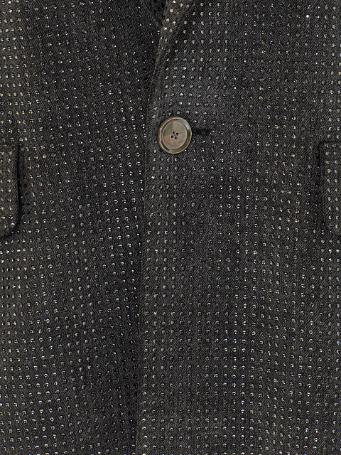 Серый однобортный жакет из денима со стразами, 3