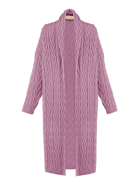 Светло-сиреневый вязаный кардиган с косами, 1 Светло-сиреневый вязаный кардиган с косами, 1